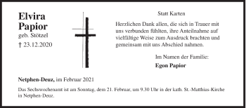 Traueranzeige von Elvira Papior von Siegener Zeitung
