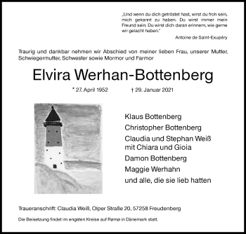 Traueranzeige von Elvira Werhan-Bottenberg von Siegener Zeitung