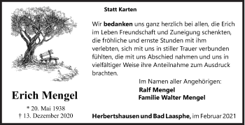 Traueranzeige von Erich Mengel von Siegener Zeitung
