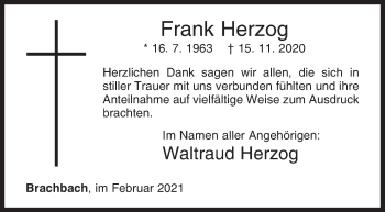 Traueranzeige von Frank Herzog von Siegener Zeitung