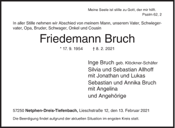 Traueranzeige von Friedemann Bruch von Siegener Zeitung