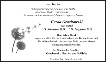 Traueranzeige von Gerda Grochowski von Siegener Zeitung