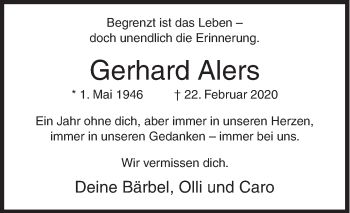 Traueranzeige von Gerhard Alers von Siegener Zeitung
