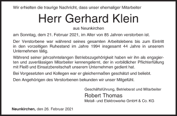 Traueranzeige von Gerhard Klein von Siegener Zeitung