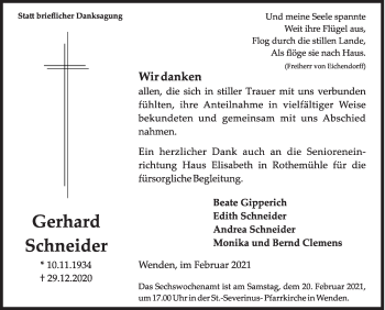 Traueranzeige von Gerhard Schneider von Siegener Zeitung