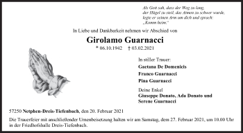 Traueranzeige von Girolamo Guarnacci von Siegener Zeitung