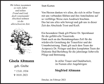 Traueranzeige von Gisela Altmann von Siegener Zeitung