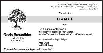 Traueranzeige von Gisela Braunöhler von Siegener Zeitung
