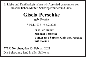 Traueranzeige von Gisela Perschke von Siegener Zeitung