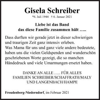 Traueranzeige von Gisela Schreiber von Siegener Zeitung