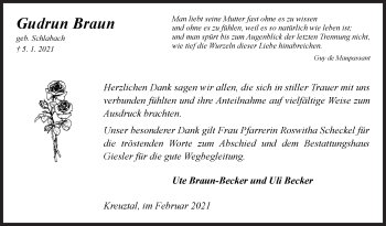 Traueranzeige von Gudrun Braun von Siegener Zeitung