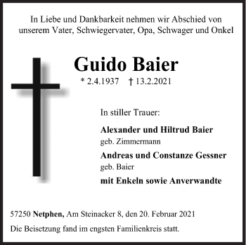 Traueranzeige von Guido Baier von Siegener Zeitung