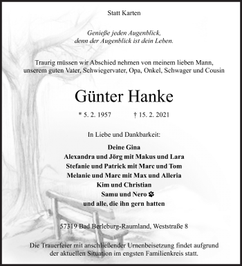 Traueranzeige von Günter Hanke von Siegener Zeitung
