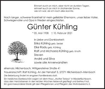 Traueranzeige von Günter Kühling von Siegener Zeitung