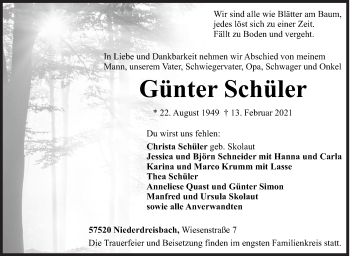 Traueranzeige von Günter Schüler von Siegener Zeitung