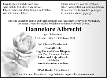 Traueranzeige von Hannelore Albrecht von Siegener Zeitung