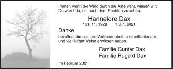 Traueranzeige von Hannelore Dax von Siegener Zeitung