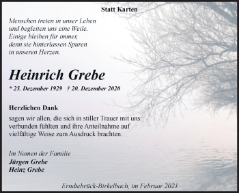 Traueranzeige von Heinrich Grebe von Siegener Zeitung