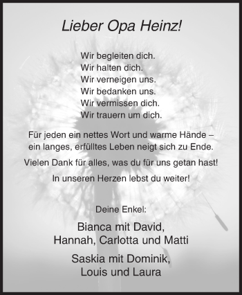 Traueranzeige von Heinz  von Siegener Zeitung
