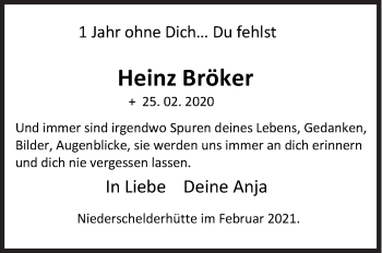 Traueranzeige von Heinz Bröker von Siegener Zeitung