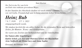 Traueranzeige von Heinz Bub von Siegener Zeitung