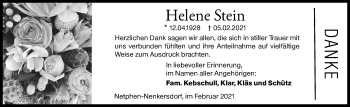 Traueranzeige von Helene Stein von Siegener Zeitung