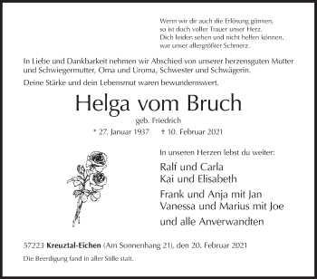 Traueranzeige von Helga vom Bruch von Siegener Zeitung