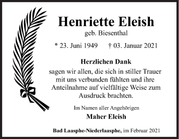 Traueranzeige von Henriette Eleish von Siegener Zeitung