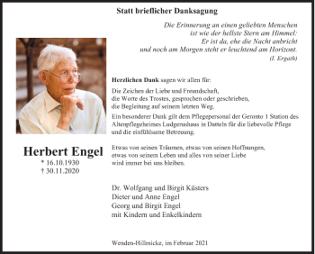 Traueranzeige von Herbert Engel von Siegener Zeitung
