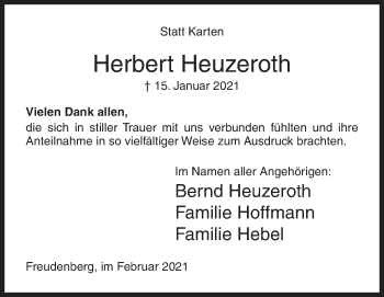 Traueranzeige von Herbert Heuzeroth von Siegener Zeitung