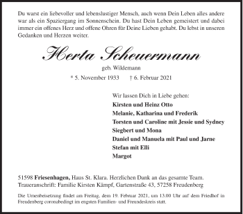Traueranzeige von Herta Scheuermann von Siegener Zeitung