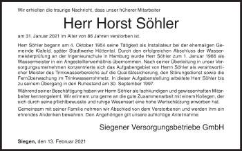 Traueranzeige von Horst Söhler von Siegener Zeitung