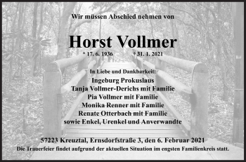 Traueranzeige von Horst Vollmer von Siegener Zeitung