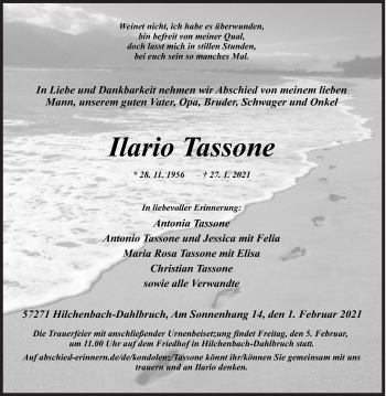Traueranzeige von Ilario Tassone von Siegener Zeitung