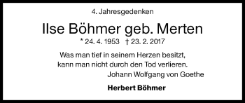 Traueranzeige von Ilse Böhmer von Siegener Zeitung