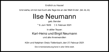 Traueranzeige von Ilse Neumann von Siegener Zeitung