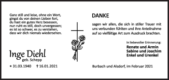 Traueranzeige von Inge Diehl von Siegener Zeitung