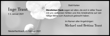 Traueranzeige von Inge Traut von Siegener Zeitung