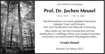 Traueranzeige von Jochen Meusel von Siegener Zeitung