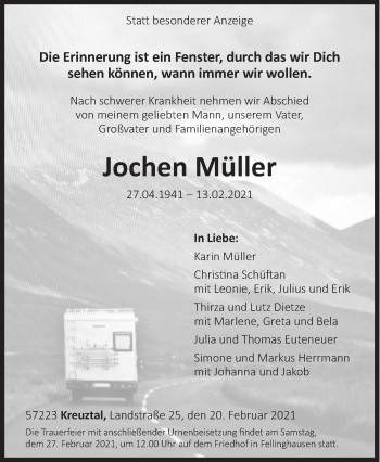 Traueranzeige von Jochen Müller von Siegener Zeitung