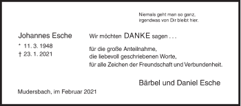 Traueranzeige von Johannes  Esche von Siegener Zeitung