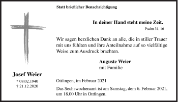 Traueranzeige von Josef Weier von Siegener Zeitung