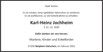 Traueranzeige von Karl-Heinz Jochheim von Siegener Zeitung