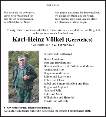 Traueranzeige von Karl-Heinz Völkel von Siegener Zeitung