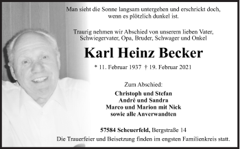 Traueranzeige von Karl Heinz Becker von Siegener Zeitung