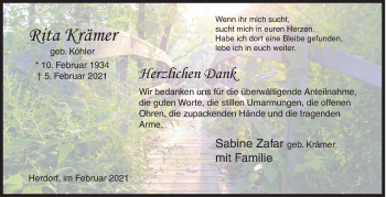 Traueranzeige von Kita Krämer von Siegener Zeitung