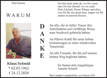 Traueranzeige von Klaus Schmid von Siegener Zeitung