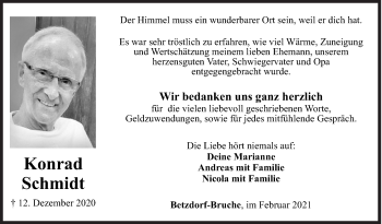 Traueranzeige von Konrad Schmidt von Siegener Zeitung