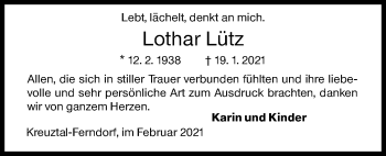 Traueranzeige von Lothar Lütz von Siegener Zeitung