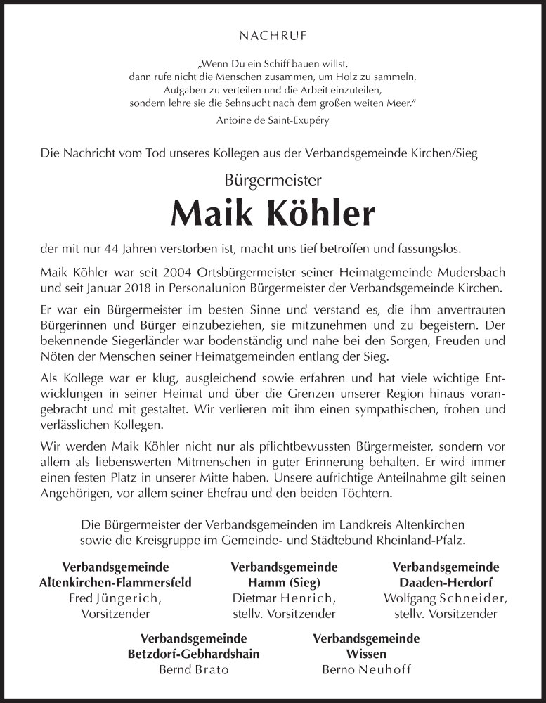  Traueranzeige für Maik Köhler vom 16.02.2021 aus Siegener Zeitung